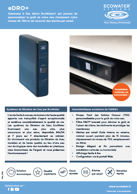 Fiche Osmoseur à flux direct eDRO Ecowater Systems